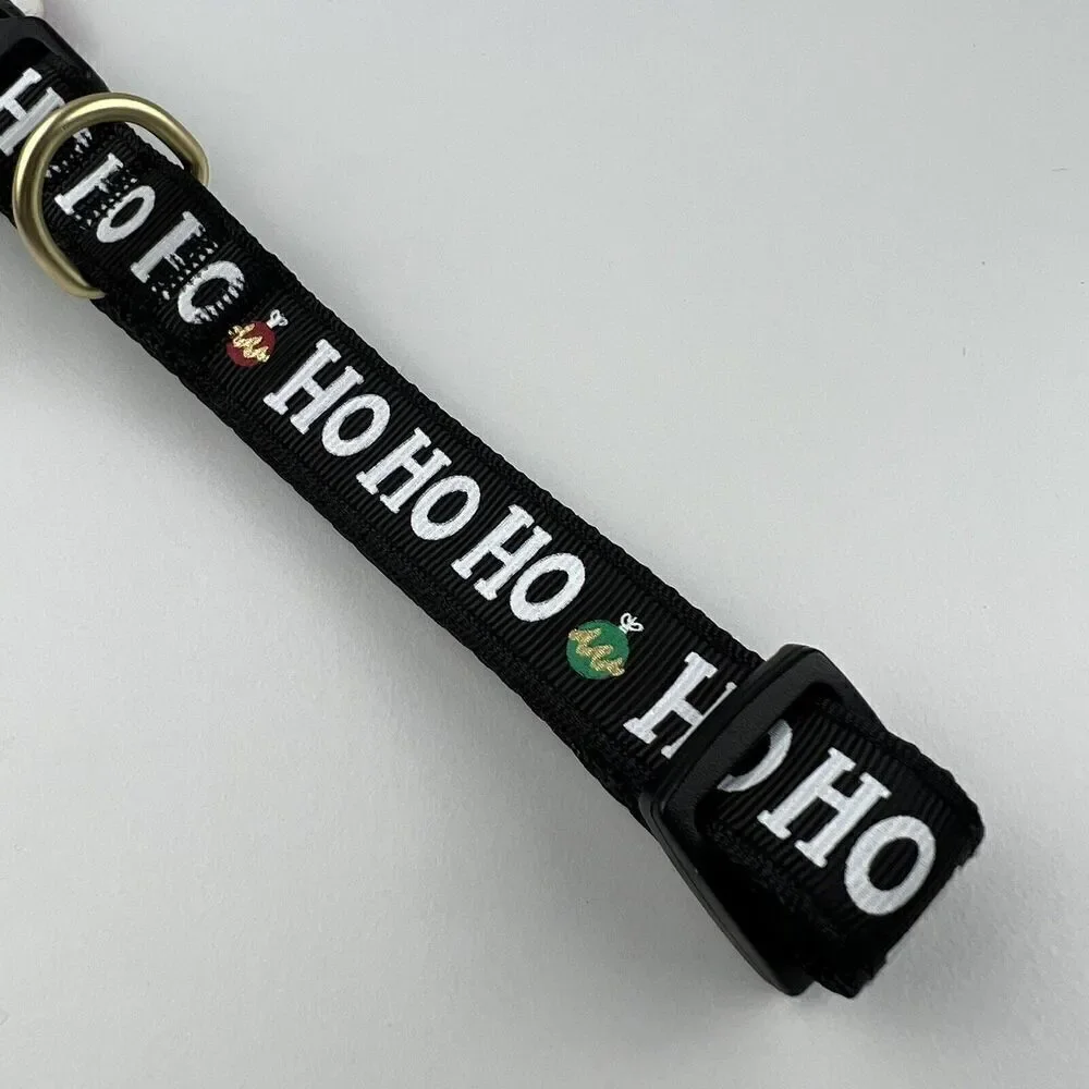 Merry & Bright Adjustable Holiday Themed Dog Collar.  “Ho Ho Ho” Black Size M